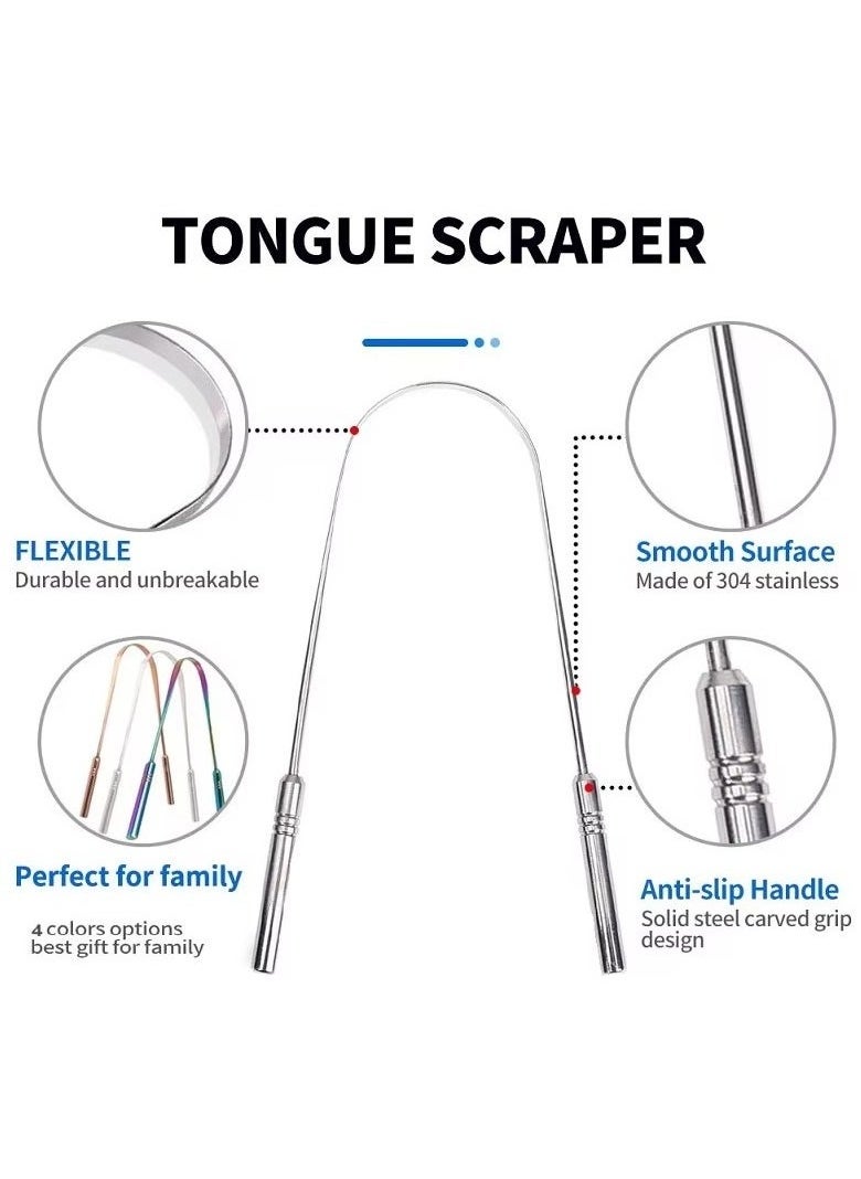 URbantin 3 Colors Stainless Steel Tongue Scraper U-shaped Metal Fresh Breath Cleaning Coated Tongue Toothbrush Oral Hygiene Care Tools  - Image 3