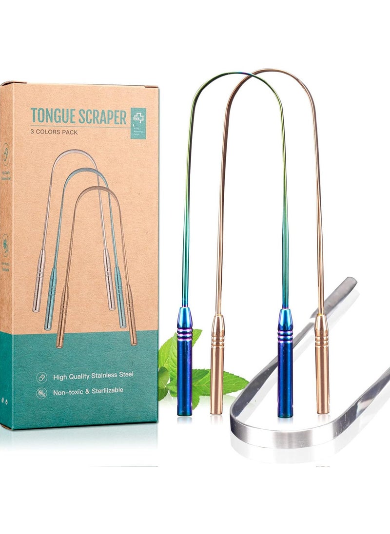 URbantin 3 Colors Stainless Steel Tongue Scraper U-shaped Metal Fresh Breath Cleaning Coated Tongue Toothbrush Oral Hygiene Care Tools  - Image 2