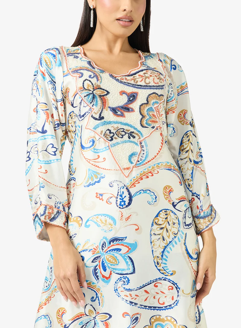 ARABIAN CLOSET Embellished Belted Jalabiya