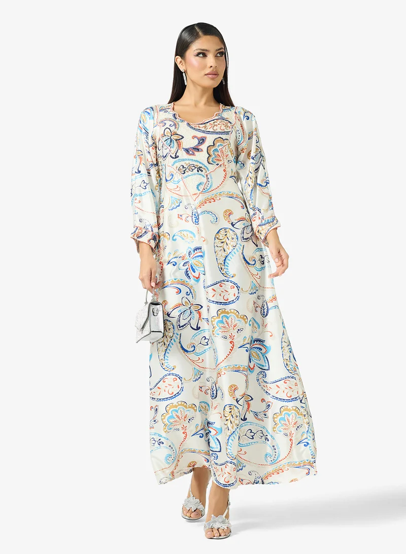 ARABIAN CLOSET Embellished Belted Jalabiya