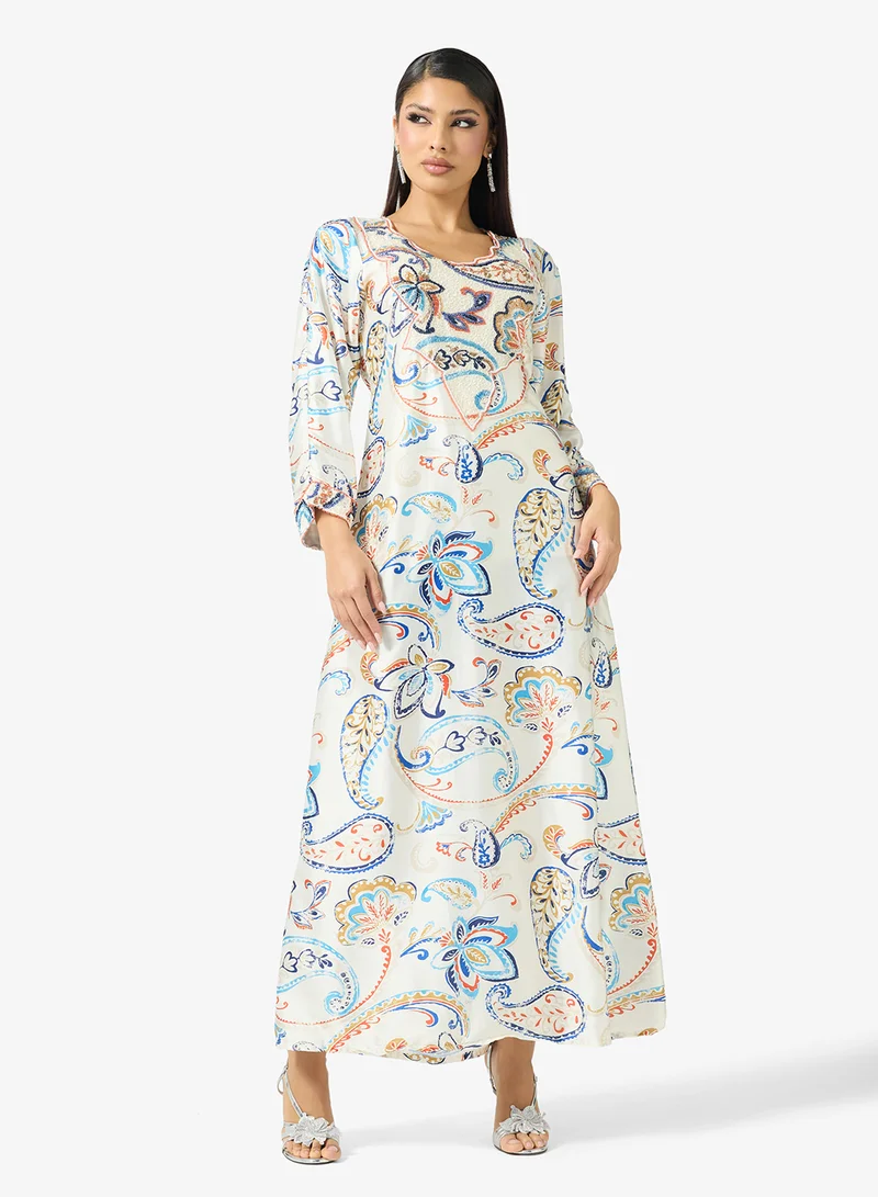 ARABIAN CLOSET Embellished Belted Jalabiya