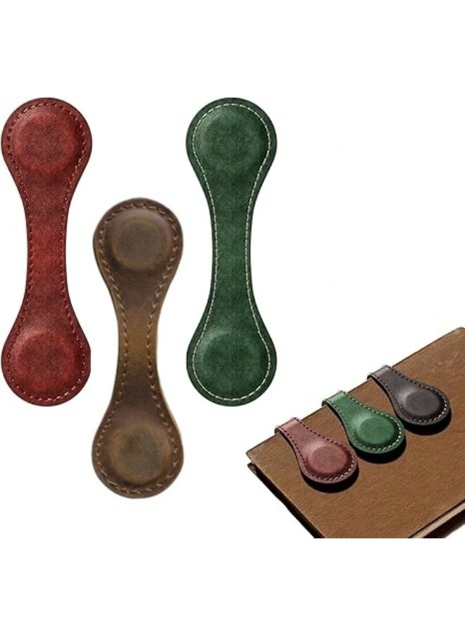 Set of 3 Magnetic Bookmarks, Vintage Genuine Leather Book Marks for Reading, Magnetic Page Clips Book Markers, Best Gift for Book Lovers Reading Men Women Teachers Students - Image 1