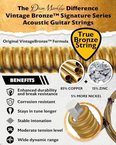 Dean Markley Signature Vintage Bronze Acoustic Guitar Strings 6 String Set, 10-47 Acoustic Guitar Strings Extra Light, Precision Wound Guitar Strings Acoustic with Superior Tone Quality, Made in USA - Image 2