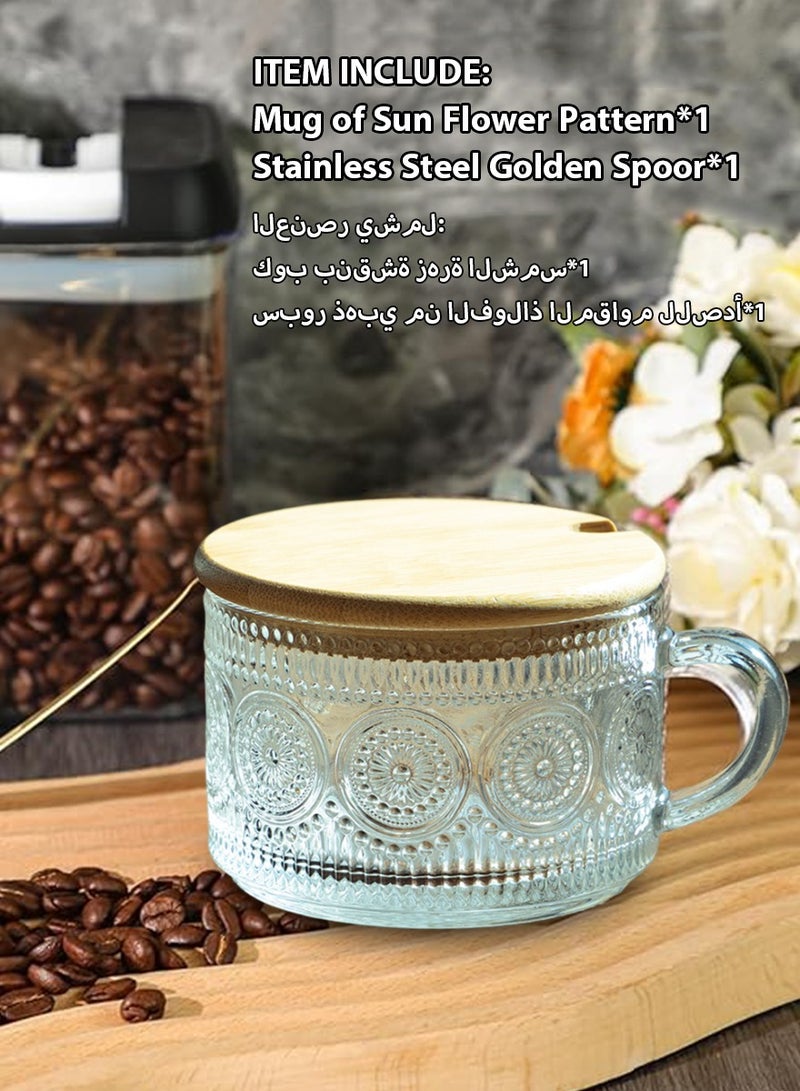 DPTER Vintage Polka Dot Embossed Breakfast Mug Coffee Mug Oatmeal Mug with Bamboo Lid and Gold Spoon Tea Mug Ice Mug Afternoon Tea Mug  - Image 2
