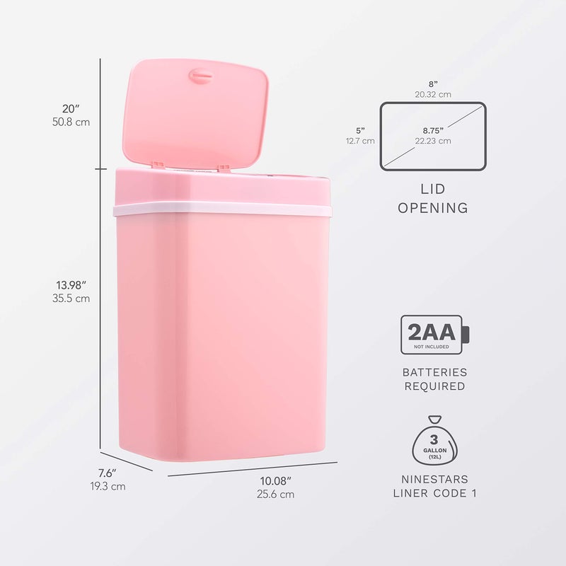 Ninestars DZT-12-5PK Bedroom or Bathroom Automatic Touchless Infrared Motion Sensor Trash Can, ABS Plastic (Rectangular, Pink) Trashcan, 3 Gal 1 Count (Pack of 1) - Image 5
