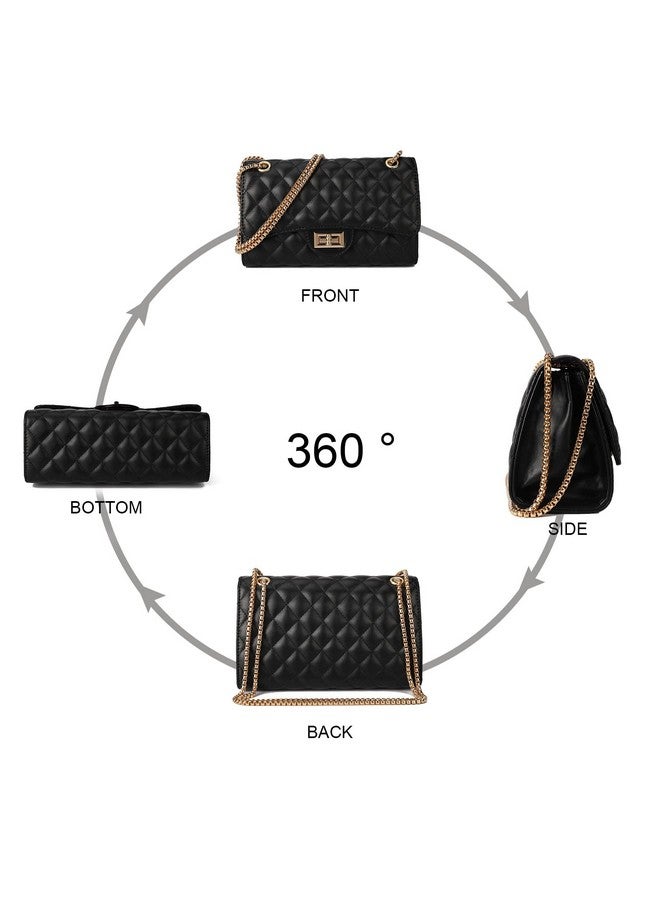 Gladdon Quilted Crossbody Purse for Women Trendy Ladies Shoulder Bag with Chain Designer Purses Black I - Image 4