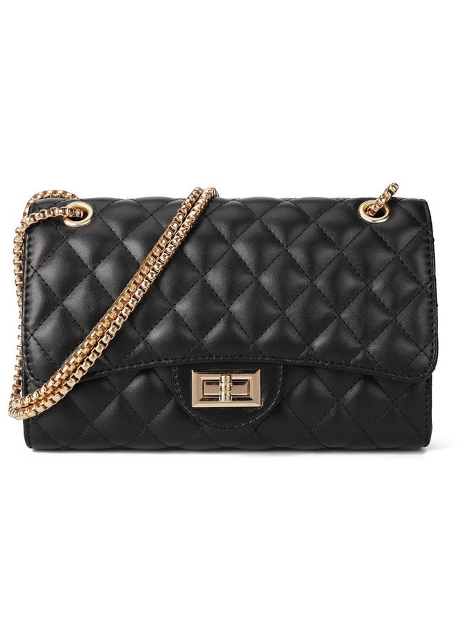 Gladdon Quilted Crossbody Purse for Women Trendy Ladies Shoulder Bag with Chain Designer Purses Black I - Image 1
