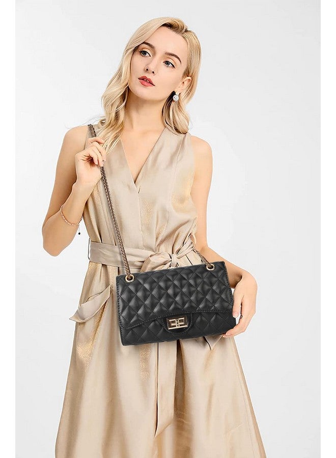 Gladdon Quilted Crossbody Purse for Women Trendy Ladies Shoulder Bag with Chain Designer Purses Black I - Image 3