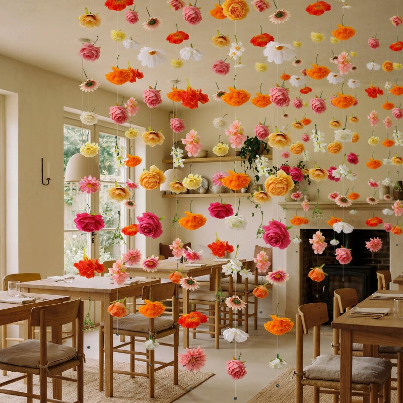 XunYee 6 Pcs 35.4 ft Flower Garlands Artificial Wildflower Vines Floral Hanging Backdrop Fake Flower Garlands Faux Silk Wildflower Vine for Wedding Bridal Shower Home Garden Wall Arch Decor(Rose) - Image 5