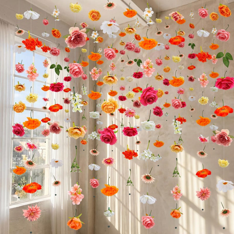XunYee 6 Pcs 35.4 ft Flower Garlands Artificial Wildflower Vines Floral Hanging Backdrop Fake Flower Garlands Faux Silk Wildflower Vine for Wedding Bridal Shower Home Garden Wall Arch Decor(Rose) - Image 1