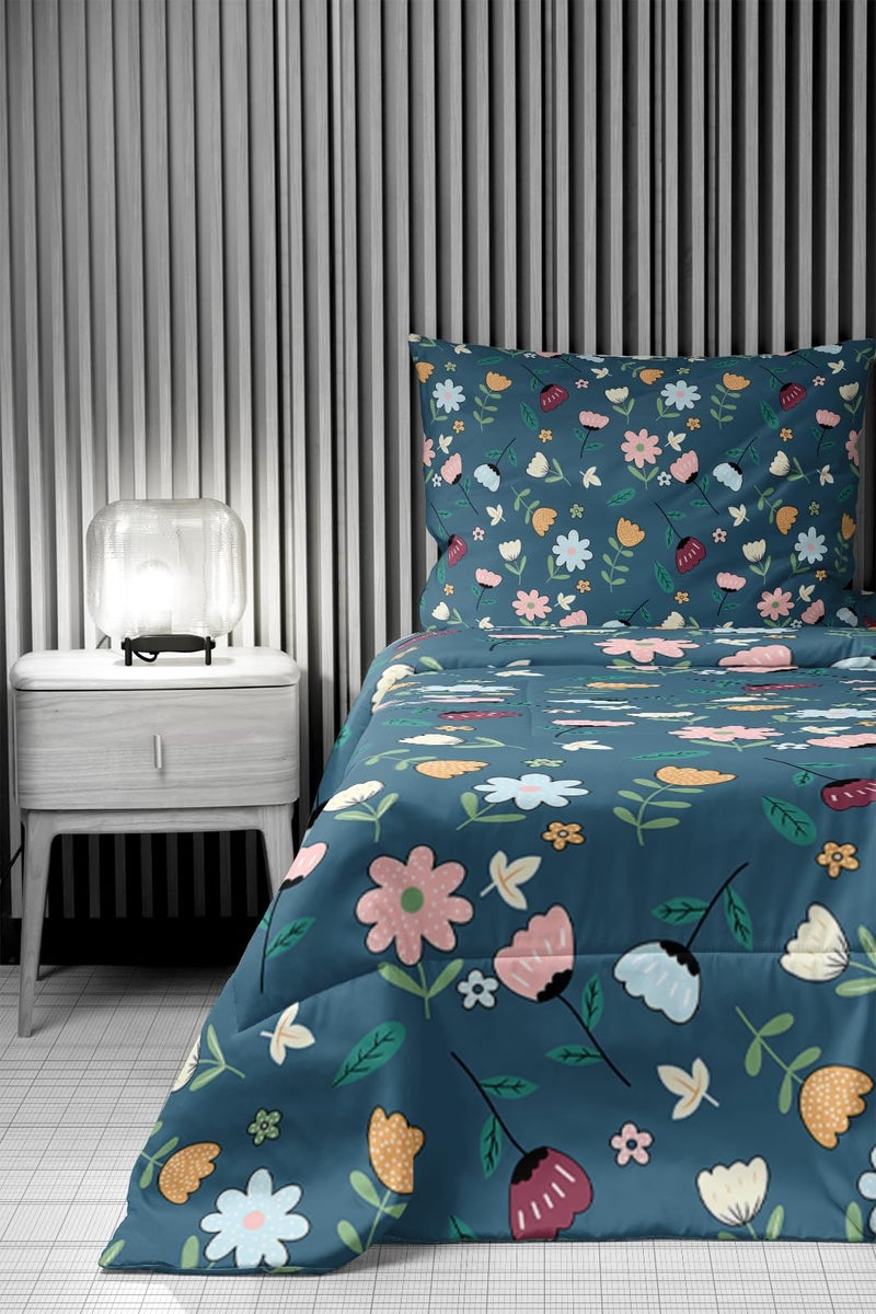 LOOMLYFE 300 TC All Season King Size AC Comforter || Blanket || Duvet with 1 King Size Elastic Fitted Bedsheet and 2 Large Pillow Cover - 4 Piece Comforter Set - BlueMultiFlower - Image 4