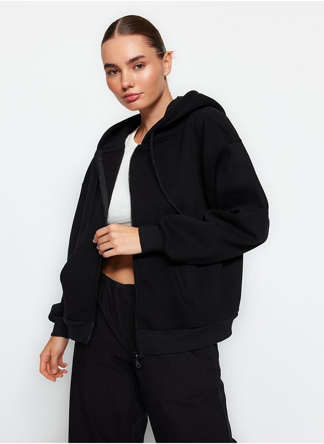 Black Oversize/Comfortable Fit Basic Hooded Knitted Sweatshirt with Fleece Inside TWOAW24SW00188. - pzsku/Z771C0F3E0E0FD3349584Z/45/_/1730941475/83b25cd5-0db5-4b31-ada6-c39850087b23