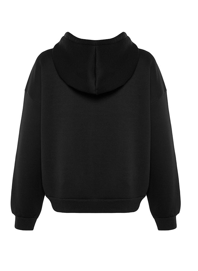 Black Oversize/Comfortable Fit Basic Hooded Knitted Sweatshirt with Fleece Inside TWOAW24SW00188. - pzsku/Z771C0F3E0E0FD3349584Z/45/_/1730941478/3e4f02a9-7557-41b4-8e8f-a8e7221e9840