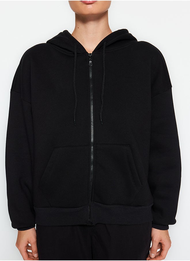 Black Oversize/Comfortable Fit Basic Hooded Knitted Sweatshirt with Fleece Inside TWOAW24SW00188. - pzsku/Z771C0F3E0E0FD3349584Z/45/_/1730941480/cf8ba169-b8e8-4da4-a51a-2f8973eb8d9b