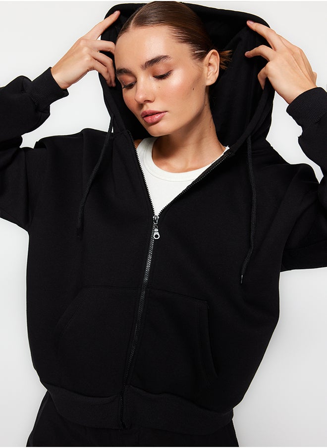 Black Oversize/Comfortable Fit Basic Hooded Knitted Sweatshirt with Fleece Inside TWOAW24SW00188. - pzsku/Z771C0F3E0E0FD3349584Z/45/_/1730941488/f4744113-e456-4c81-9ce0-eb9547e2de8e