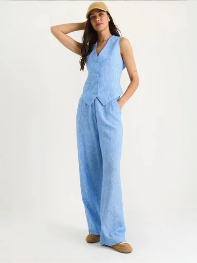 Bianco Lucci LUCCI V-neck Vest and Wide Leg Pants Two-Piece Coord Set