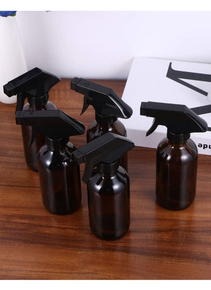 QUESERA - 5pcs Amber Glass Spray Bottles Empty Boston Round Bottles Refillable Container Bottles for Essential Oils Cleaning Products Aromatherapy 250ml - Image 1