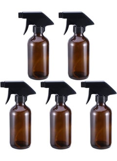 5pcs Amber Glass Spray Bottles Empty Boston Round Bottles Refillable Container Bottles for Essential Oils Cleaning Products Aromatherapy 250ml