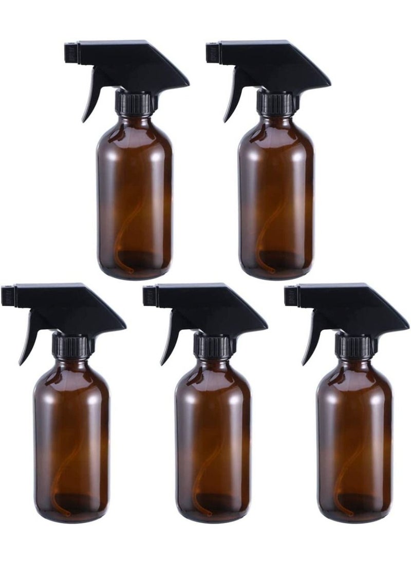 QUESERA - 5pcs Amber Glass Spray Bottles Empty Boston Round Bottles Refillable Container Bottles for Essential Oils Cleaning Products Aromatherapy 250ml - Image 1
