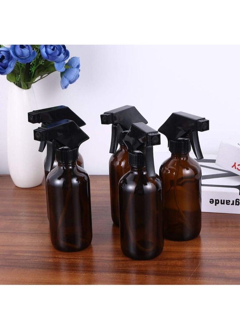 QUESERA - 5pcs Amber Glass Spray Bottles Empty Boston Round Bottles Refillable Container Bottles for Essential Oils Cleaning Products Aromatherapy 250ml - Image 1