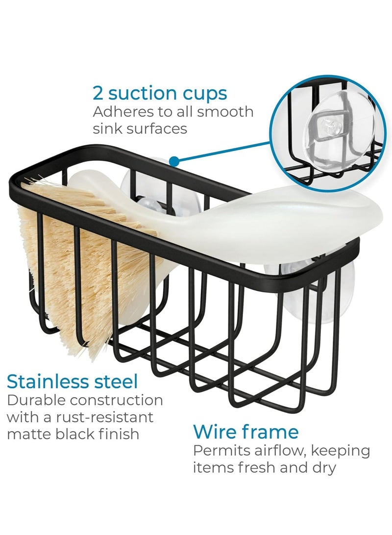 إسكدنيا 1 قطعة من الفولاذ المقاوم للصدأ الأسود غير اللامع المقاوم للصدأ حامل إسفنجة المطبخ مع أكواب شفط - Image 3