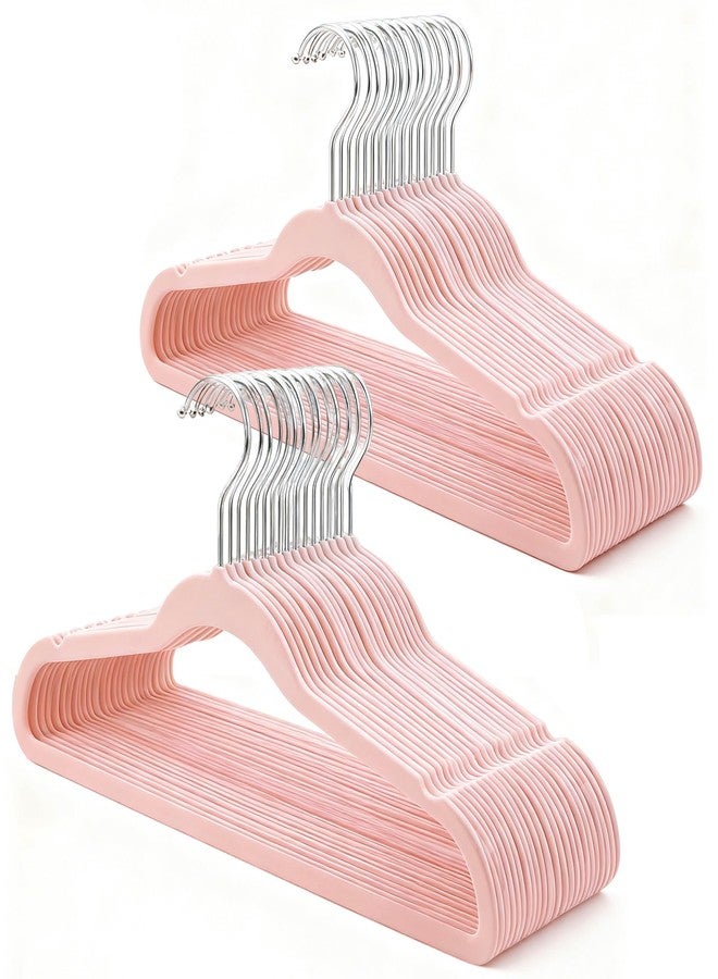 BGRQRIQ Pink Velvet Hangers 30 Pack, Anti-Slip Slim Space Saving Hangers with 360° Swivel Hook, 17.7 Inch Velvet Clothes Hangers for Coats,Sweater,Jackets,Dresses, Shirts, Suits & T-Shirts (Pink, 30) - Image 1