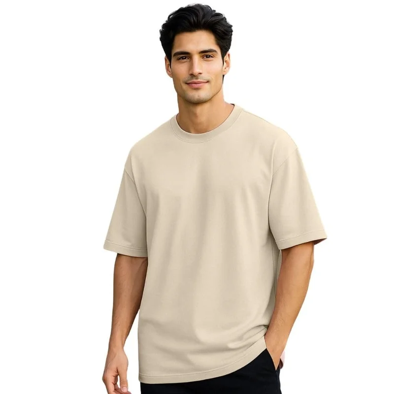 Men's Beige Oversized Cotton T-Shirt