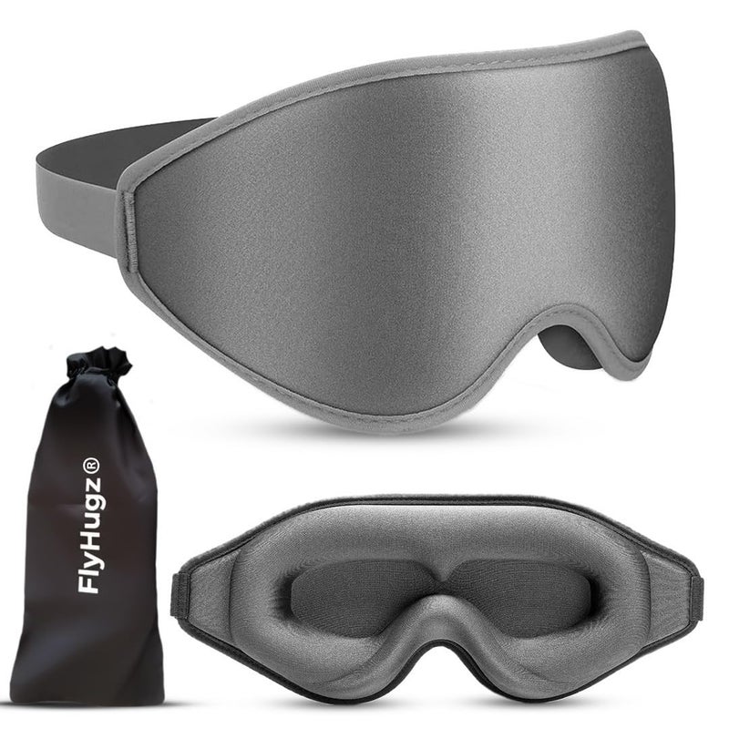 FlyHugz 3D Travel Home Sleep Mask UltraSoft 100 LightBlocking Eye Mask for Deeper Sleep Zero Eye Pressure Adjustable Strap with Nose Bridge Design Perfect for Travel and Insomnia