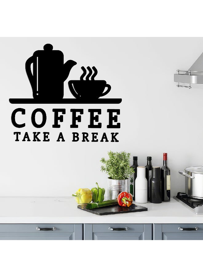 ديكور جداري خشبي عالي الجودة للمطبخ فن جداري للمطبخ بكلمة "Coffee Take a Break" مصنوع من خشب MDF الإسباني، باللون الأسود، بسماكة 6 ملم. يتميز بتصميم ثلاثي الأبعاد عصري وأنيق، مزوّد بشريط لاصق مزدوج الوجه لسهولة التركيب. جاهز للتثبيت فورًا ويمنح مطبخك لمسة فنية راقية. - Image 4