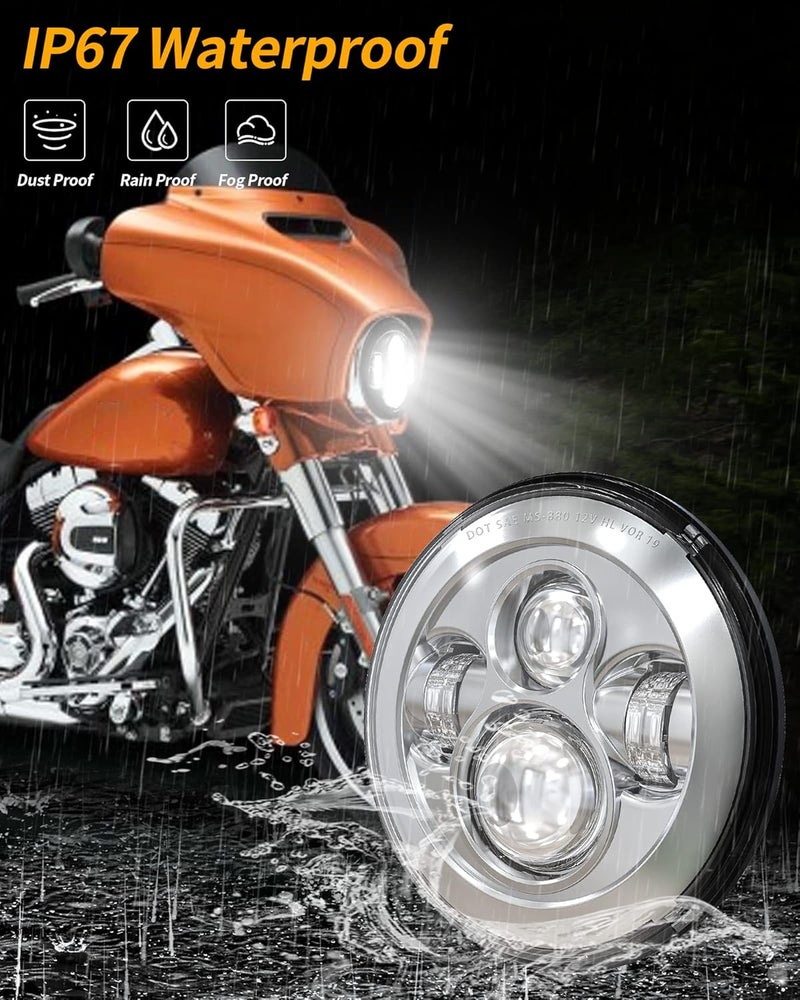 XPCTD 7 Inch LED Headlight Kit For Street Glide Road King Electra Glide Ultra Classic Fat Boy Tri Cvo Heritage Softail Slim Delux Ultra Limited Chrome - Image 5