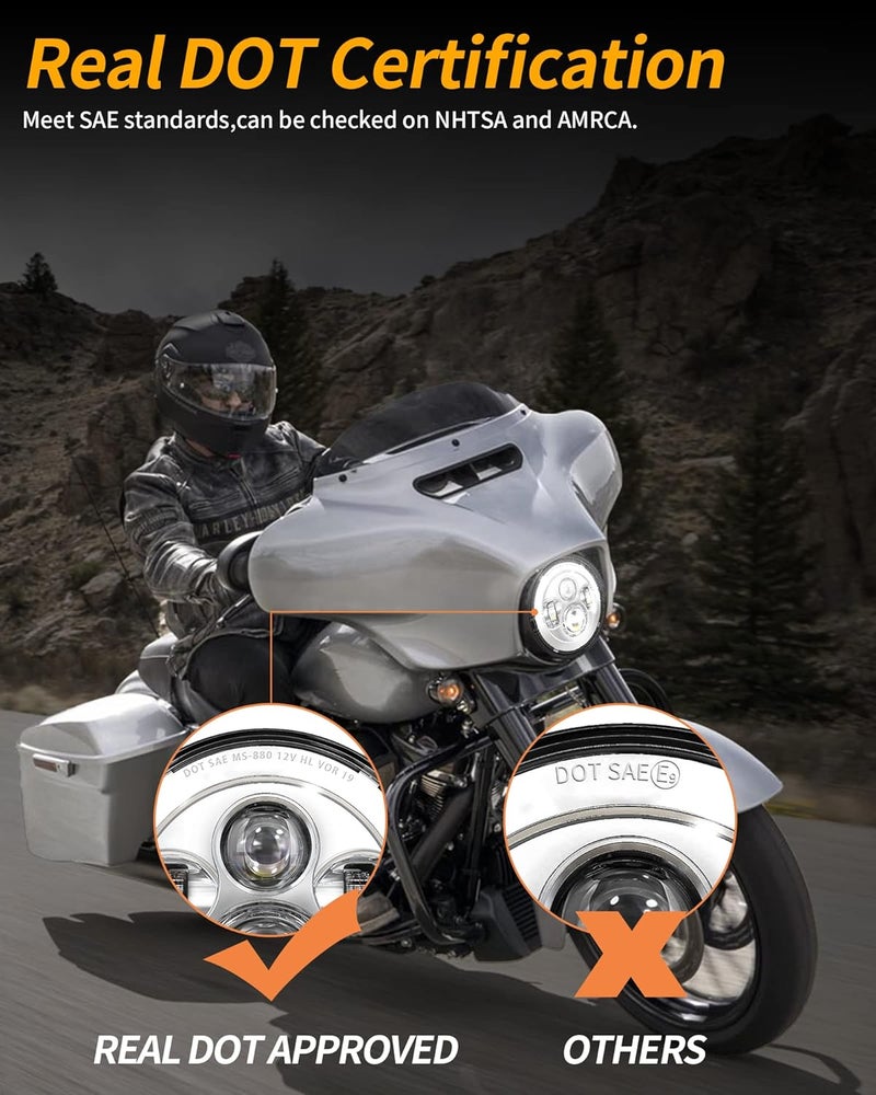 XPCTD 7 Inch LED Headlight Kit For Street Glide Road King Electra Glide Ultra Classic Fat Boy Tri Cvo Heritage Softail Slim Delux Ultra Limited Chrome - Image 3