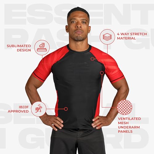 Sanabul Essential Short Sleeve Rash Guard MMA BJJ Wrestling Grappling Jiu Jitsu - Red, XX-Large - Image 4