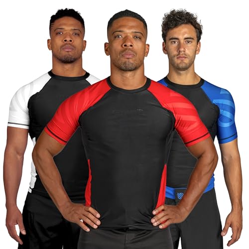 Sanabul Essential Short Sleeve Rash Guard MMA BJJ Wrestling Grappling Jiu Jitsu - Red, XX-Large - Image 1