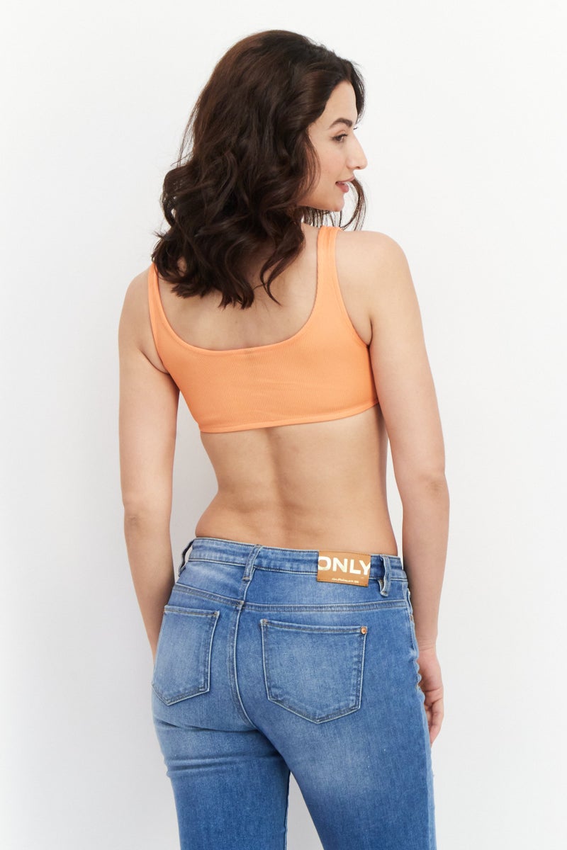 Sinsay Women Scoop Neck Sleeveless Textured Crop Top, Orange - Image 2