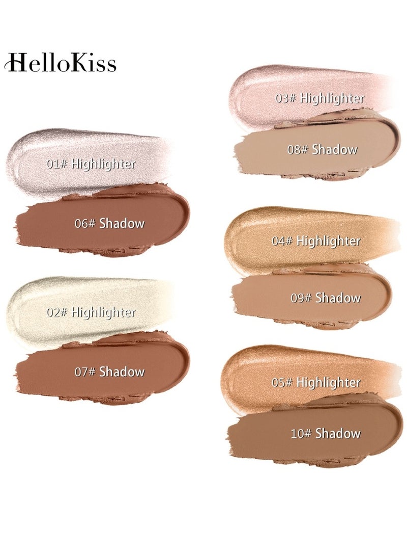 HelloKiss Shimmer Stick Makeup Highlighter Shimmer Cream Powder Lasting Glow Finish Foundation Stick Highlighter and Bronzer Pen Face Brightens and Shades Pencil Face Series Highlighter Contour Stick 04  - Image 3