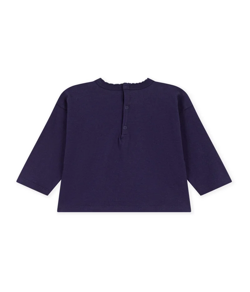 Petit Bateau Babies' Long-Sleeved Plain Cotton T-Shirt With A Little Motif