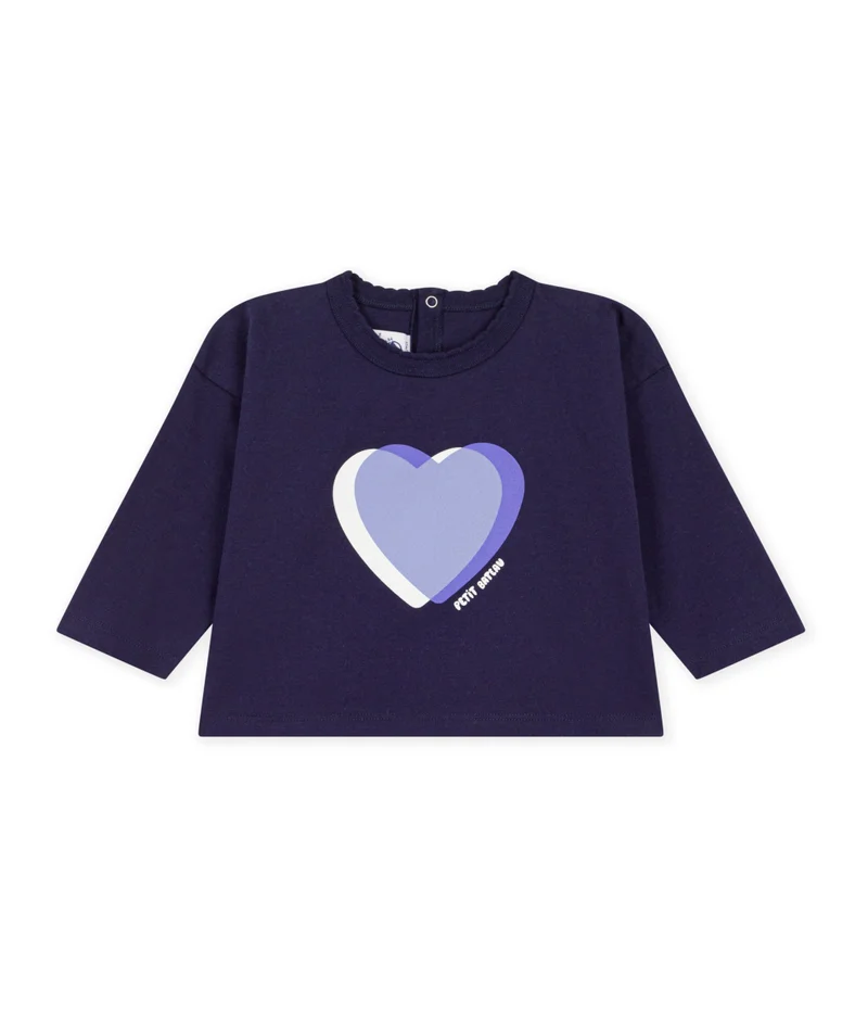 Petit Bateau Babies' Long-Sleeved Plain Cotton T-Shirt With A Little Motif
