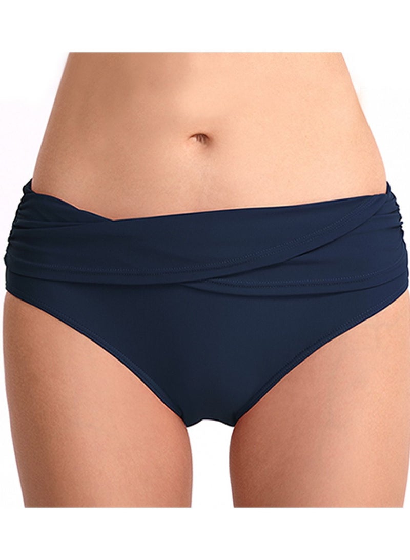 Loquat Solid Color Plunge Bikini Bottom Blue  - Image 1