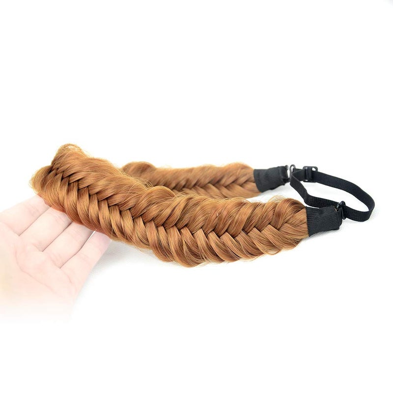 DIGUAN Wide Fishtail 2 Strands Synthetic Hair Braided Headband Classic Chunky Plaited Braids Elastic Stretch Hairpiece Women Girl Beauty accessory59g Strawberry Blonde