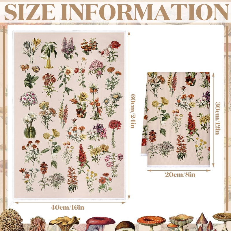 Boyiee Set of 6 Vintage Kitchen Towels Forest Mushroom Dishtowels Wildflower Plants Tea Hand Towels 24""x16"" Absorbent Floral Towel for Holiday Kitchen Bathroom Farmhouse Housewarming Gifts - Image 4