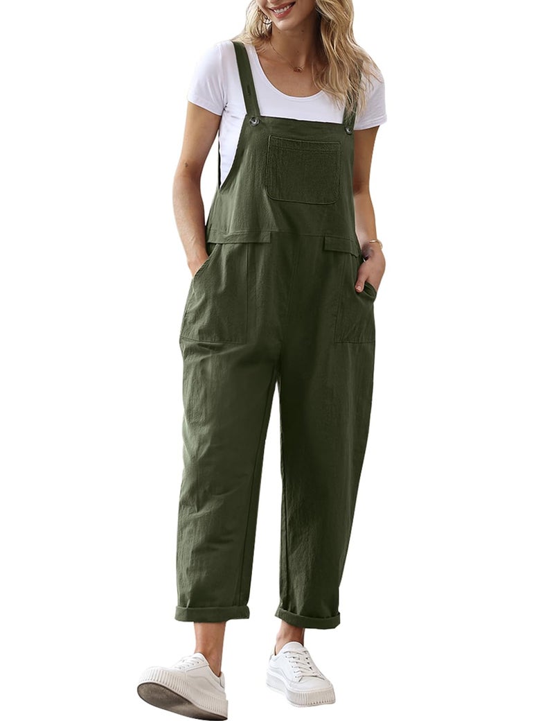 YESNO Women Long Casual Loose Bib Pants Overalls Baggy Rompers Jumpsuits with Pockets (2XL PV9 Ash Green) - Image 5