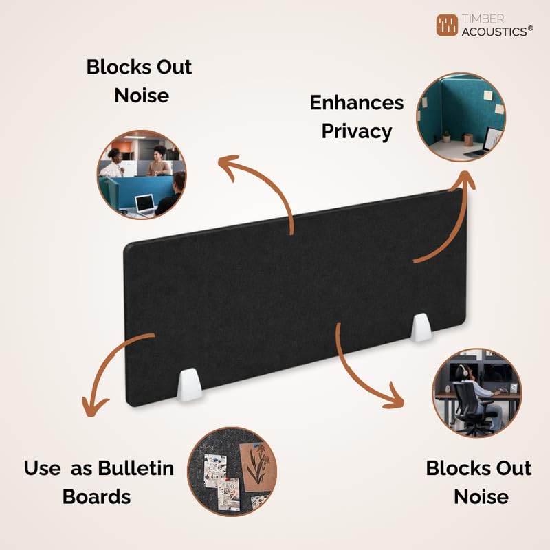 Timber Acoustics® Acoustic Desk Divider | Reduce Noise And Visual Distractions | Privacy Panels For Office - Classroom Soundproofing | Table Mounted (16" x 24") (Black, Set of 2) - Image 2