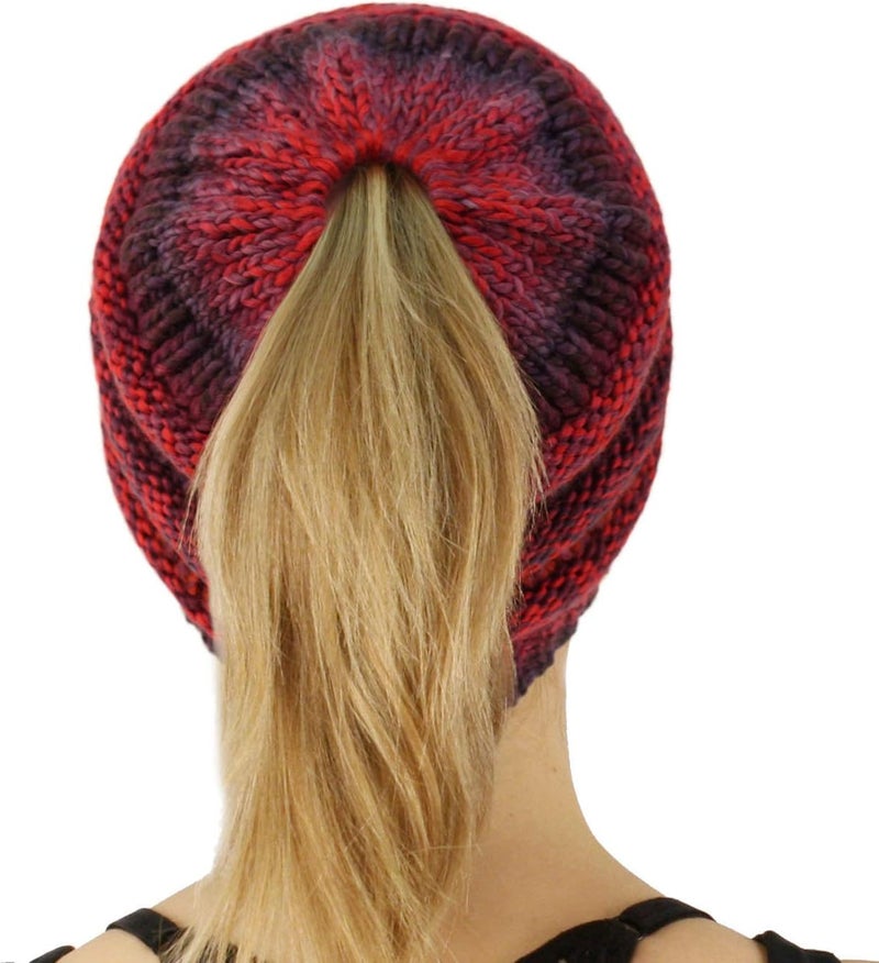 Cc Exclusives Soft Stretch Cable Knit Messy Bun Ponytail Beanie Winter Hat for Women (MB-20A) - Image 2