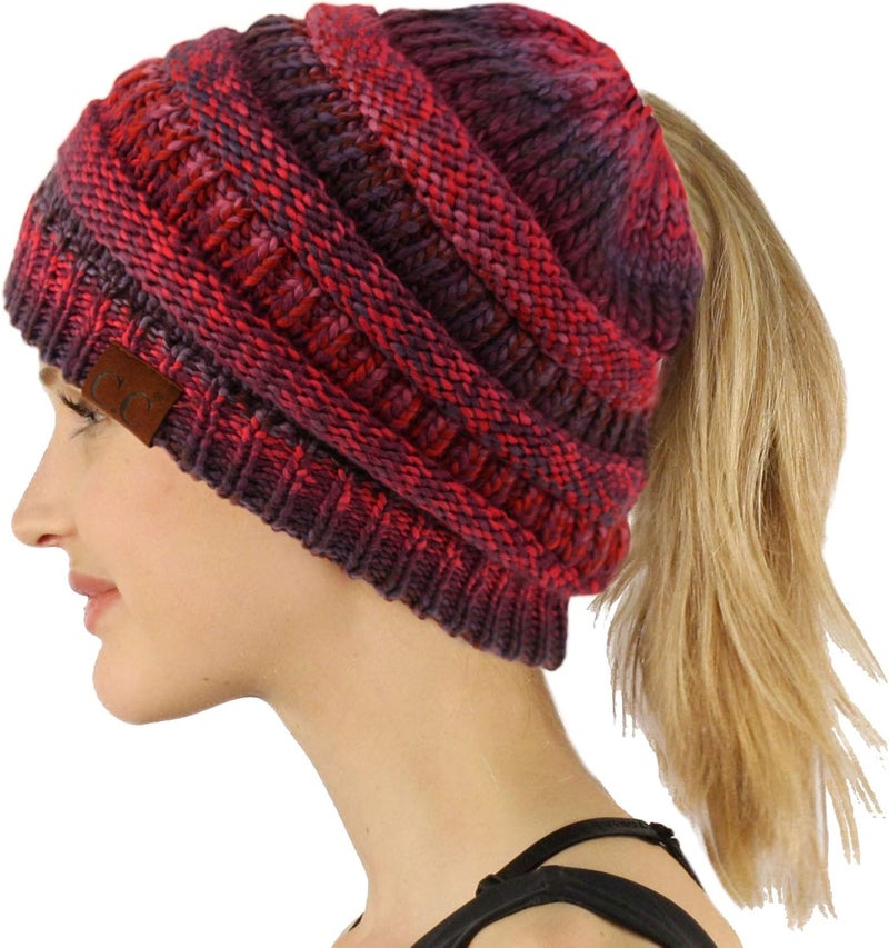 Cc Exclusives Soft Stretch Cable Knit Messy Bun Ponytail Beanie Winter Hat for Women (MB-20A) - Image 1