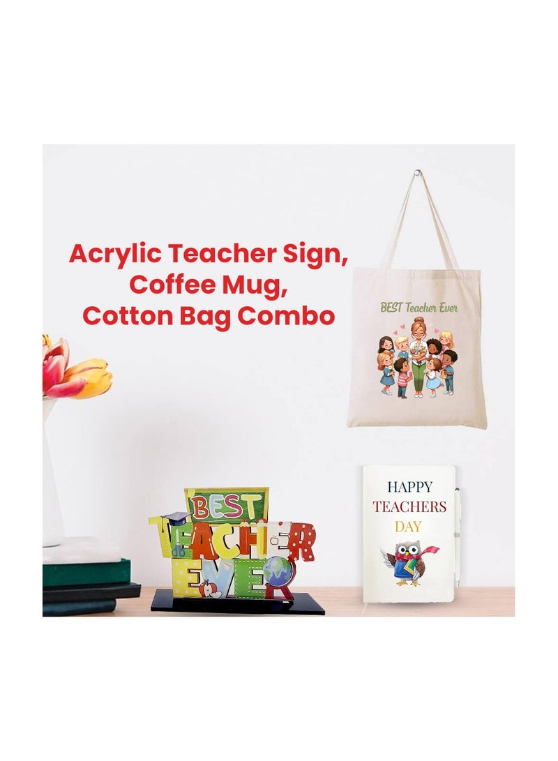 برينت شوب فور مي مجموعة تقدير كومبو للمعلمين - هدية يوم المعلم من الأكريليك والقطن، حقيبة قابلة لإعادة الاستخدام صديقة للبيئة وحقيبة هدايا - هدية للمعلمين والمعلمين والموجهين - Image 2
