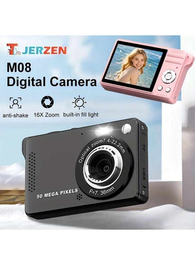Pink Digital Camera 44MP FHD 1080P 16X Zoom Portable Compact with 32GB TF Card Webcam - Image 3