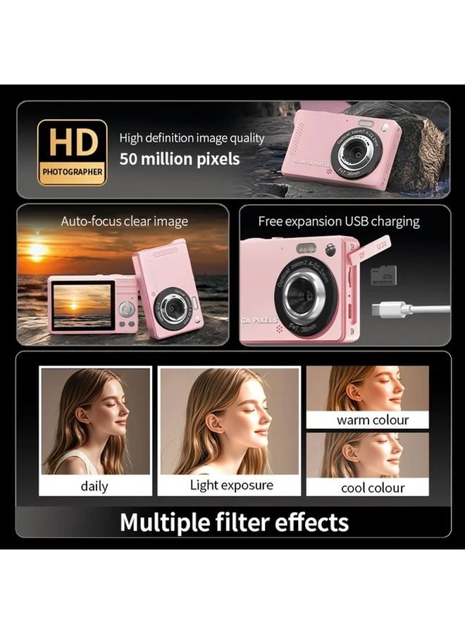 Pink Digital Camera 44MP FHD 1080P 16X Zoom Portable Compact with 32GB TF Card Webcam - Image 5