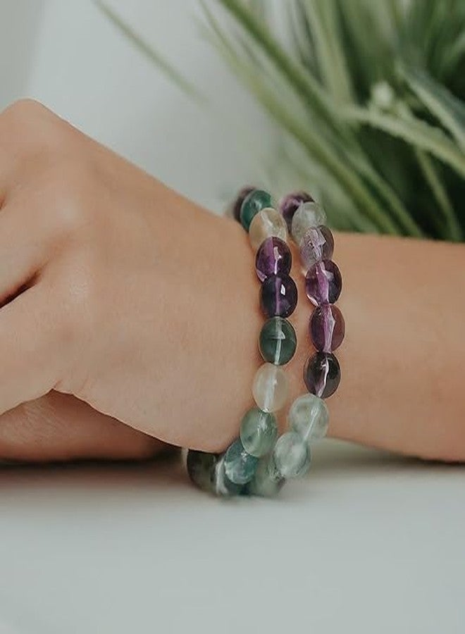 Agatesvibe سوار أغيتسفايب الطبيعي المعتمد من الكريستال العلاجي 8 مم | قابل للتمدد، مناسب للرجال والنساء | لموازنة الشاكرات، والسلام الداخلي، والوفرة، والرفاهية العامة (عبوة من قطعة واحدة) (فلوريت متعدد) - Image 2