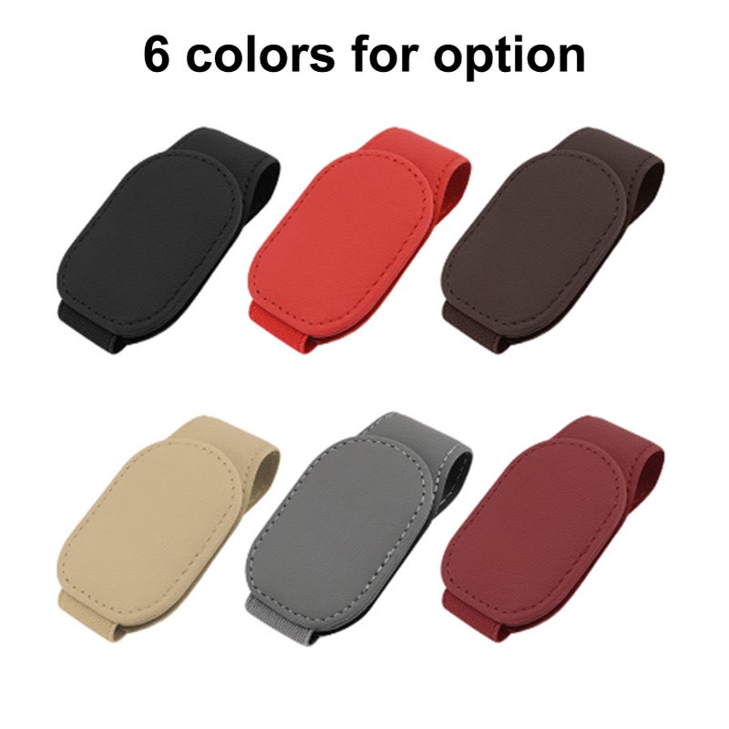 Magnetic Sunglass Holder: Grey PU Leather, Durable Scratch-resistant, High Elastic Secure Installation - Multi-purpose Storage Space for Car Driving - Image 4