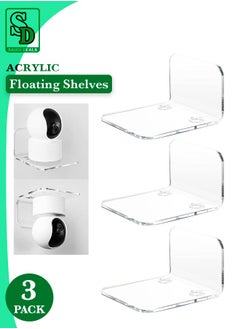 Saudi Deals Set of 3 Acrylic Floating Wall Shelves for Security Cameras, Baby Monitors and Speakers, Clear  No Drill Small Wall Ledges with Cable Clips and Strong Tapes  - Image 1